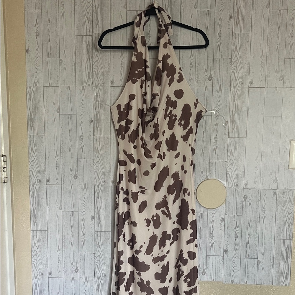 See You Monday Brown and Cream Halter Maxi Dress